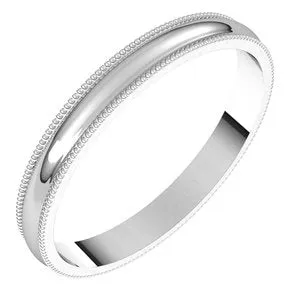 10K White 2.5 mm Milgrain Half Round Light Band Size 9
