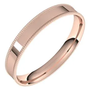 14K Rose 3 mm Milgrain Flat Comfort Fit Band Size 7.5