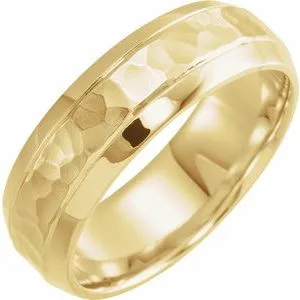 14K Yellow 7 mm Beveled-Edge Band with Hammered Finish Size 7