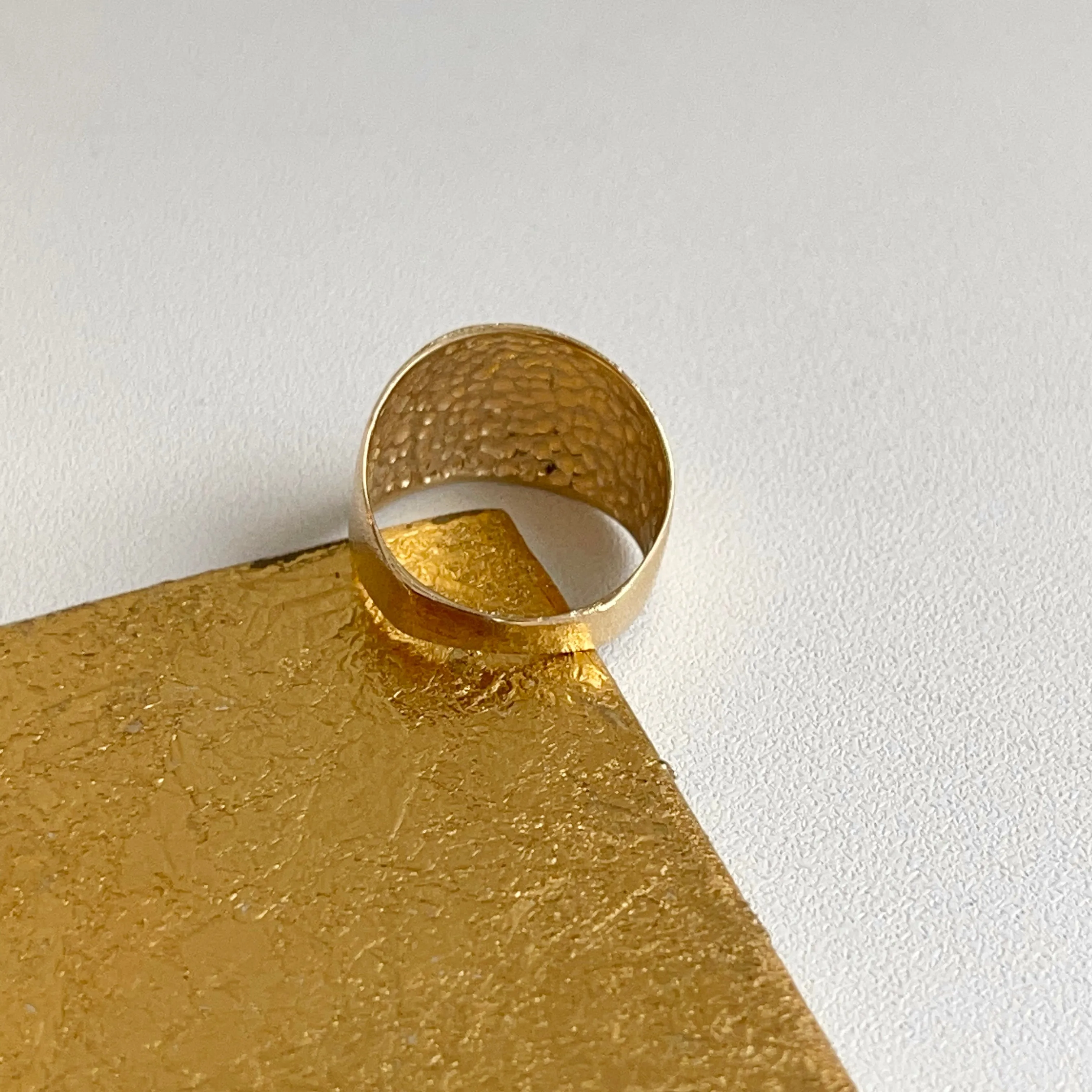 14KT Yellow Gold Textured Matte Finish Wide 15mm Cigar Band Ring
