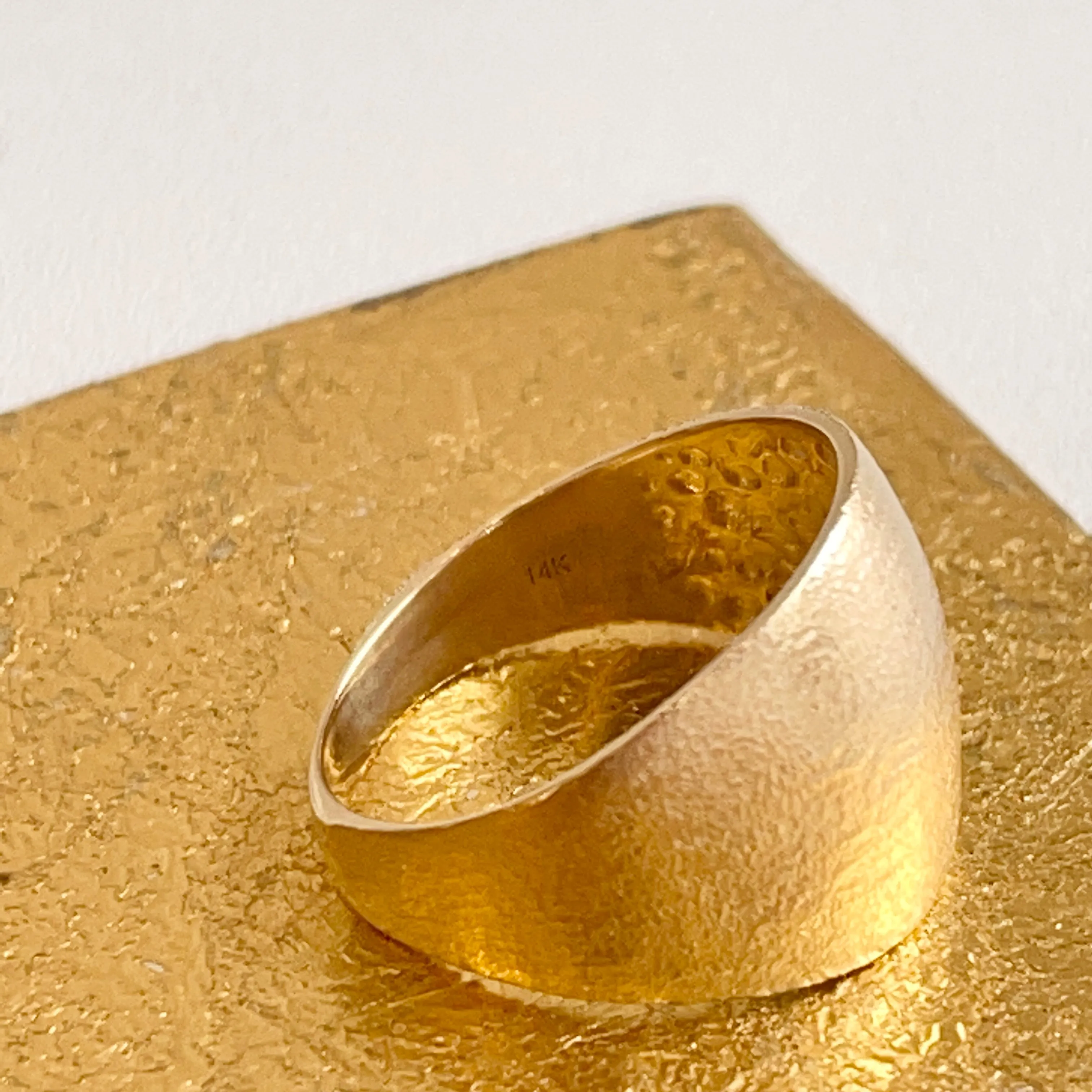 14KT Yellow Gold Textured Matte Finish Wide 15mm Cigar Band Ring