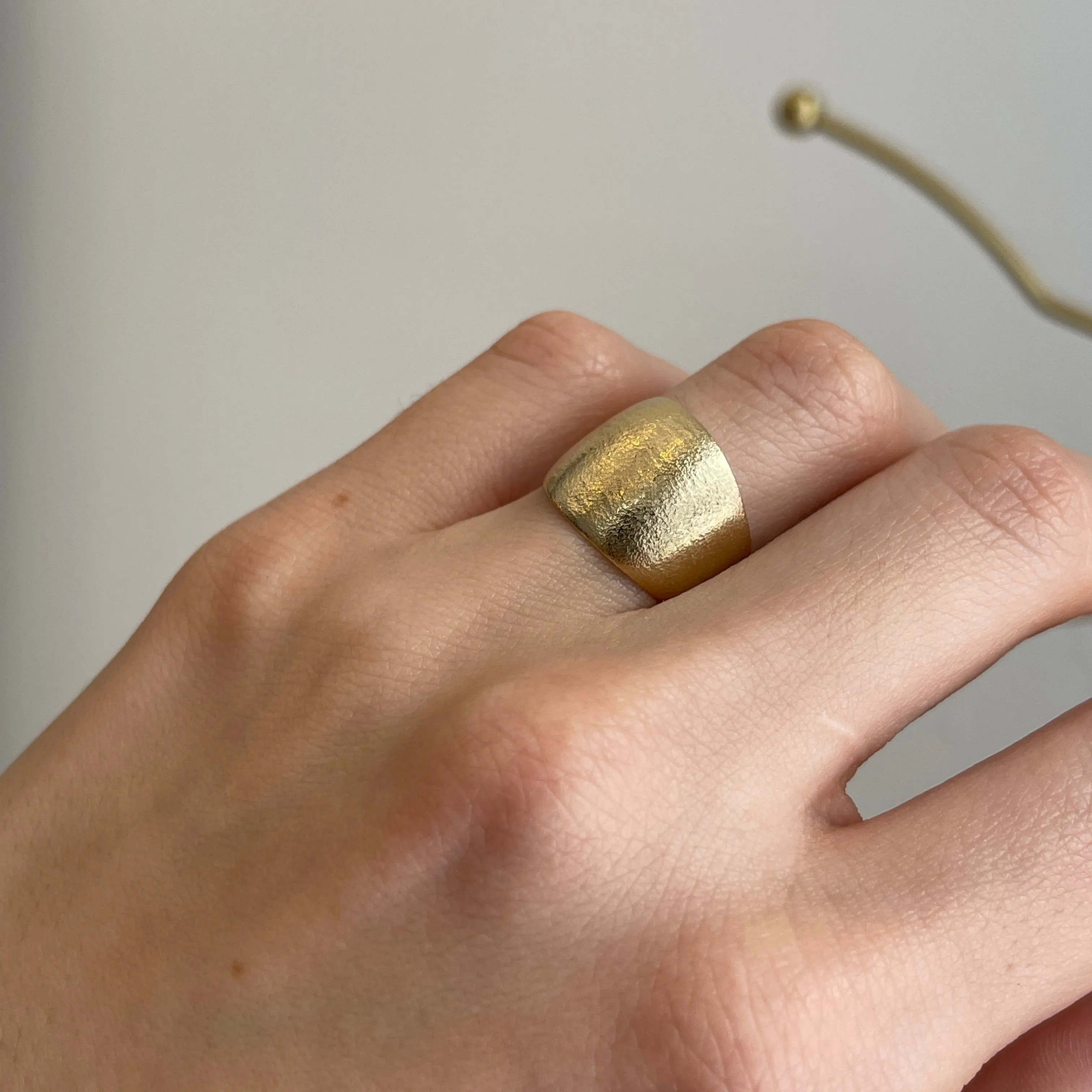 14KT Yellow Gold Textured Matte Finish Wide 15mm Cigar Band Ring