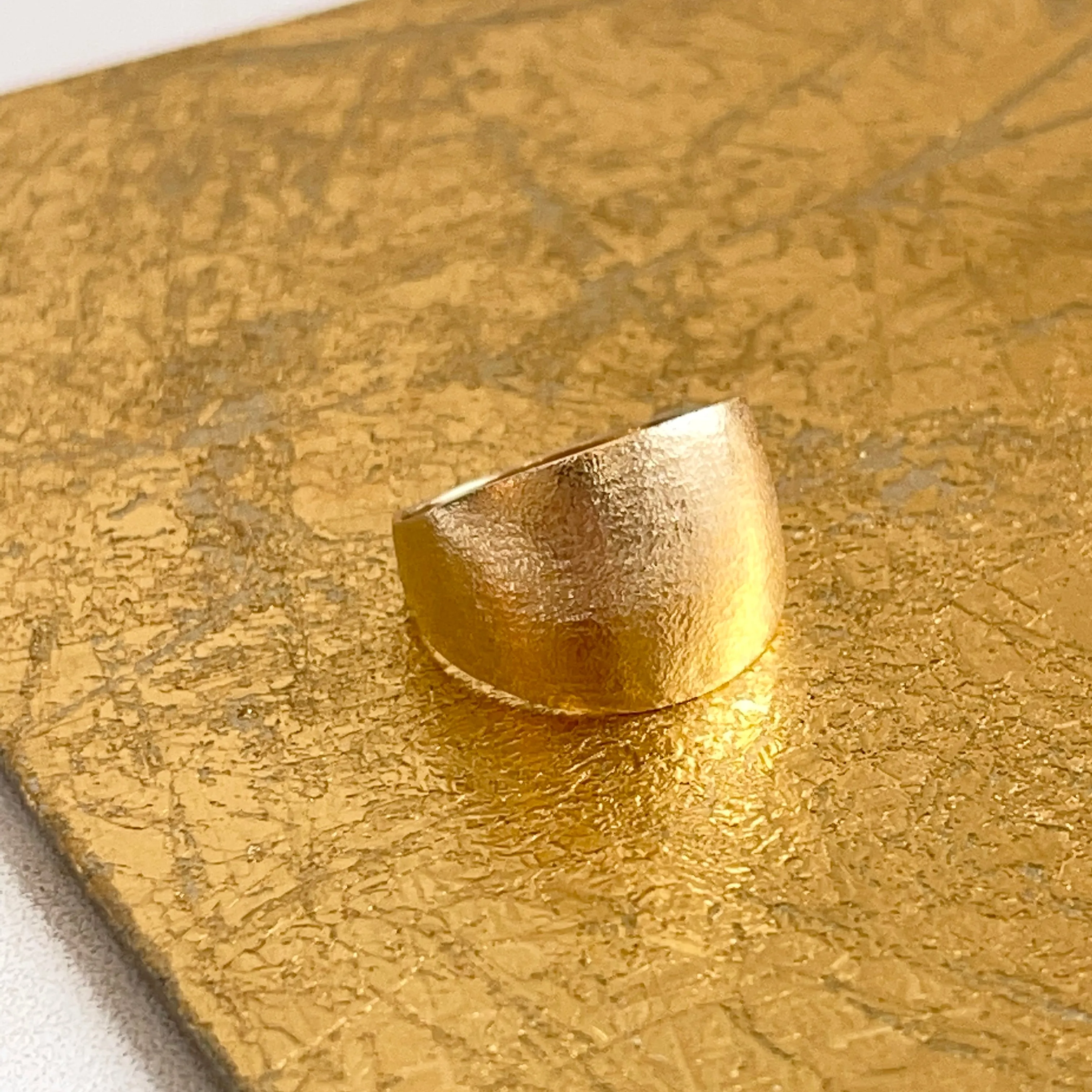 14KT Yellow Gold Textured Matte Finish Wide 15mm Cigar Band Ring