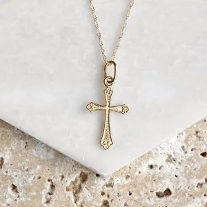 14KT Yellow Gold Textured Small Cross Pendant Chain Necklace