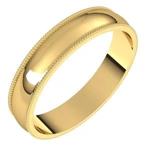 18K Yellow 4 mm Milgrain Half Round Light Band Size 6