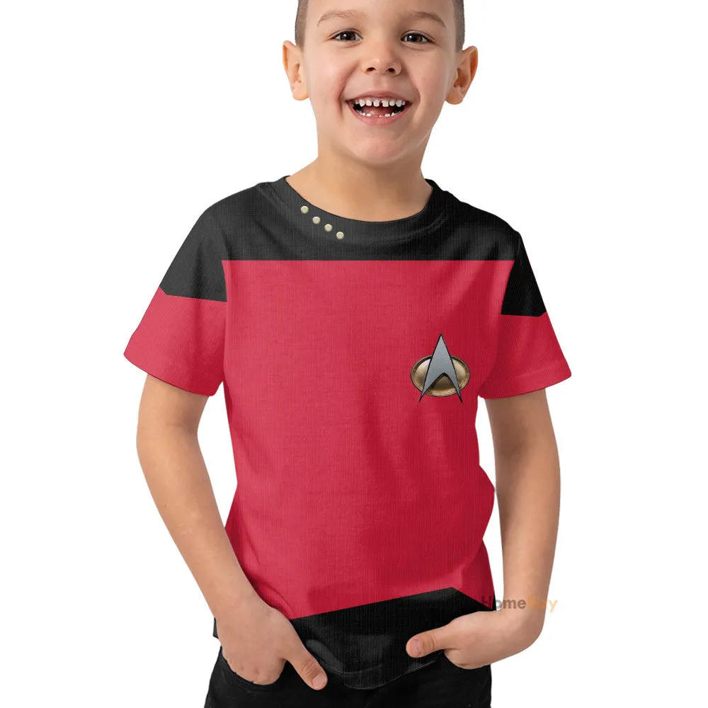 3D Star Trek The Next Generation 1987 1994 Red Custom Kid Tshirt QT305896Hf