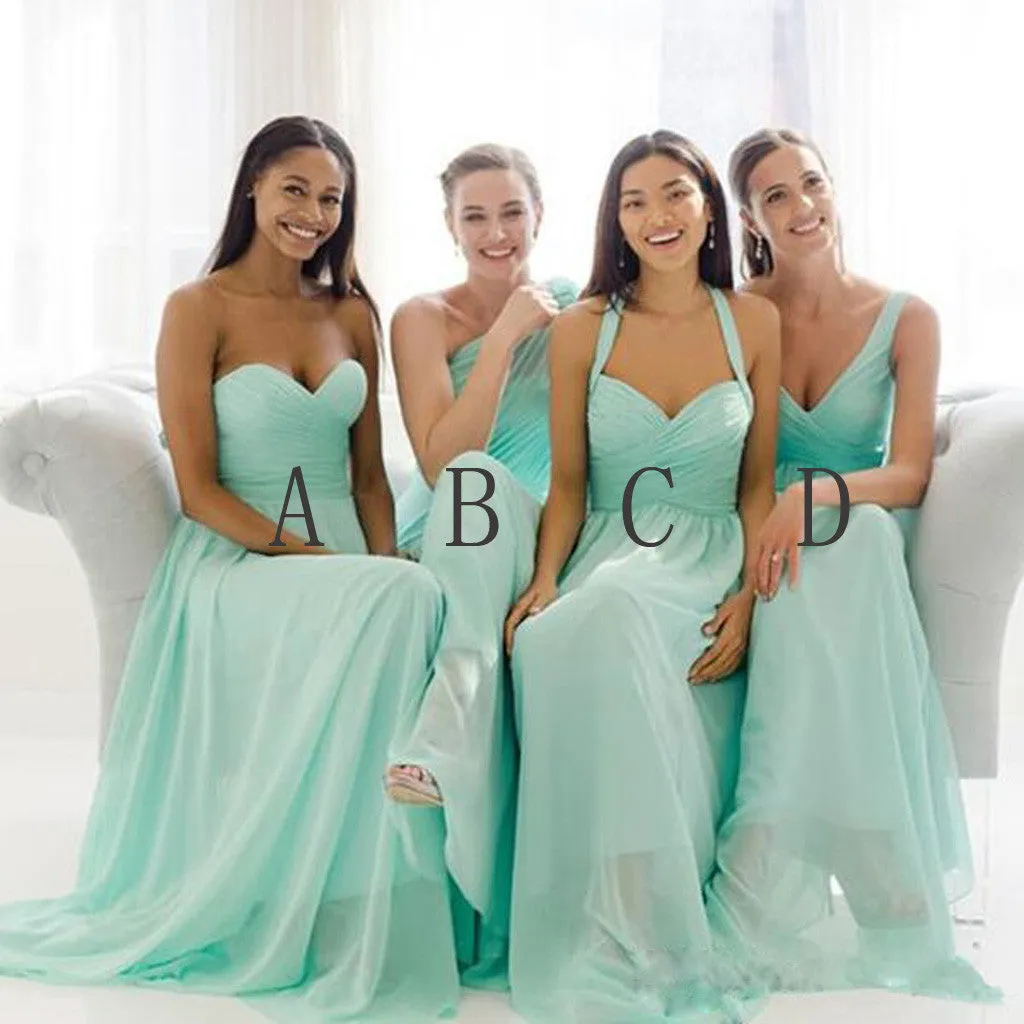 A Line Mismatched Mint Junior Simple Floor-length Bridesmaid Dresses, BG51285