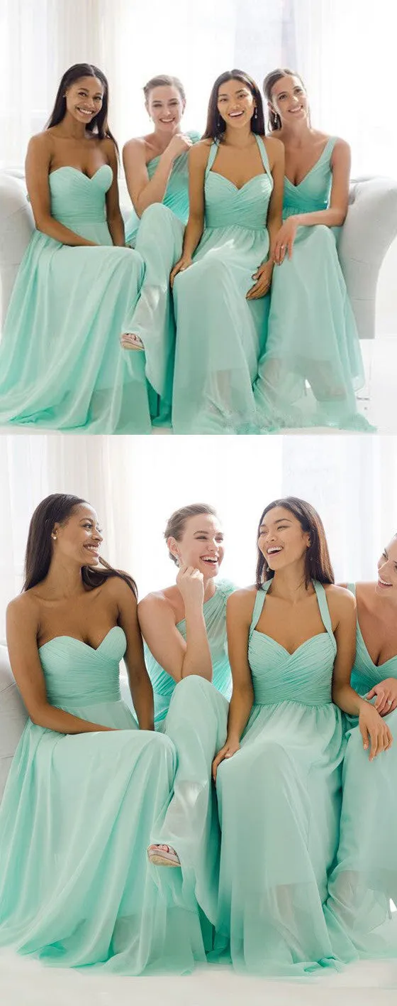 A Line Mismatched Mint Junior Simple Floor-length Bridesmaid Dresses, BG51285