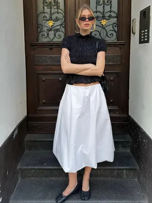 ADVBRIDGE  -  Elegant Pleated Side Lace Up Shirt Women Vintage Solid Short Sleeve High Neck Shirts Female Spring Versatile Chic Street Tops
