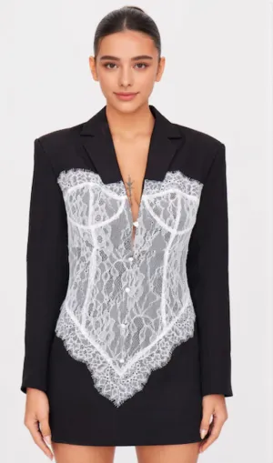 Alvera Lace Corset Blazer in Black