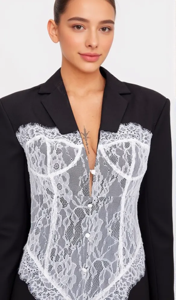 Alvera Lace Corset Blazer in Black
