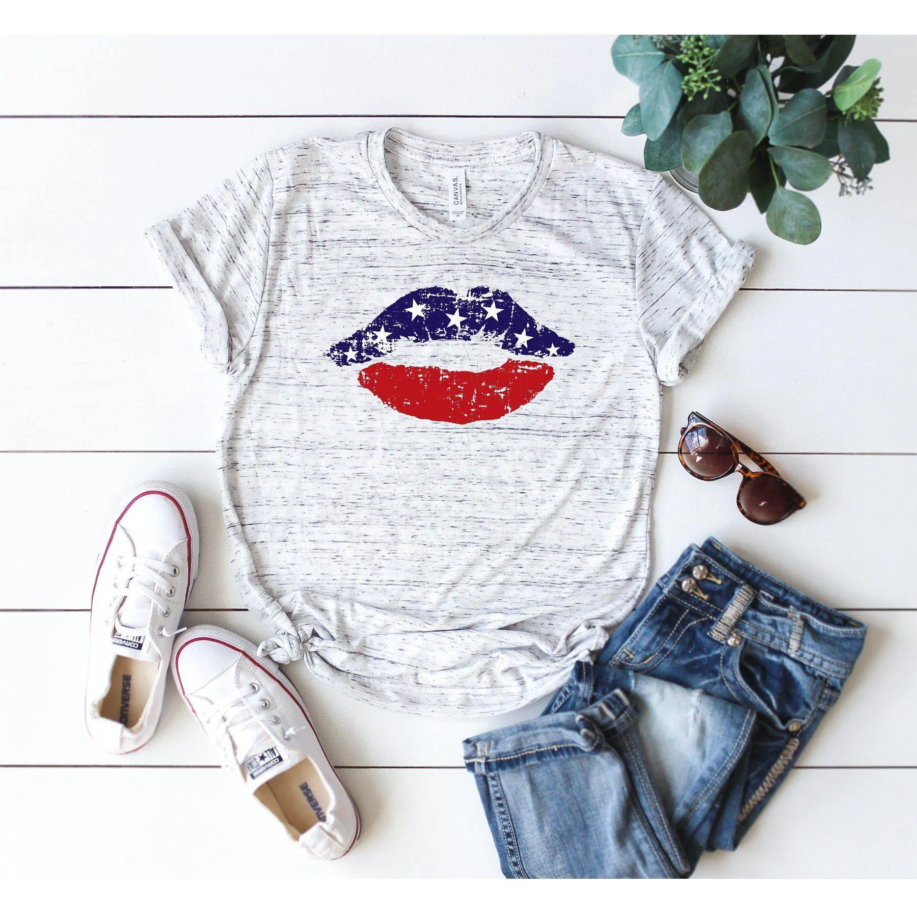 American Flag Lips Distressed T-Shirt