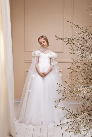 Aster Junior Bridesmaid Dress with Cold Shoulder and  Detachable Cape