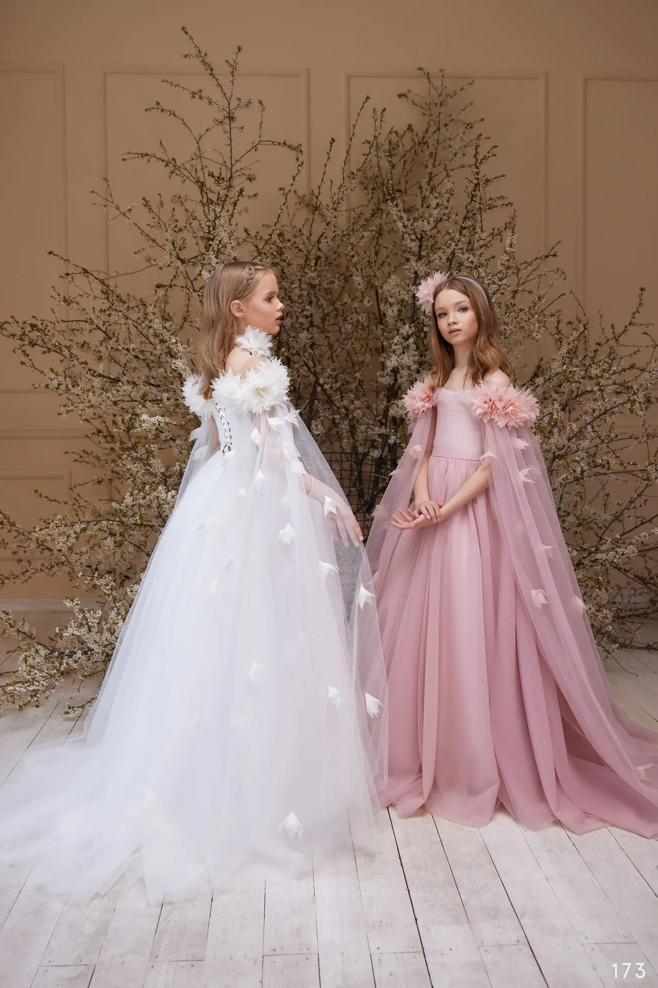 Aster Junior Bridesmaid Dress with Cold Shoulder and  Detachable Cape