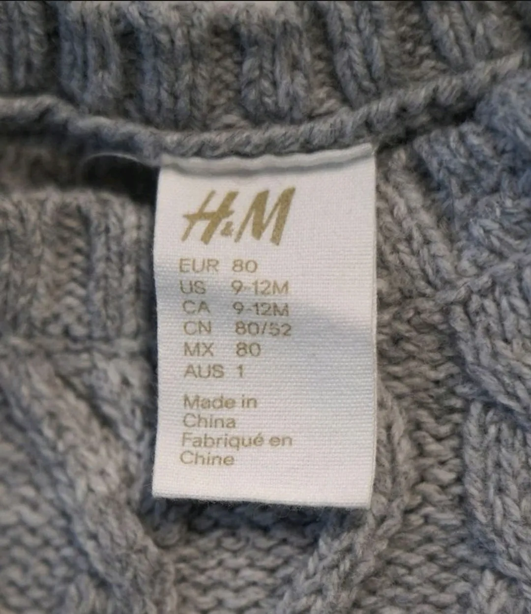 BABY GIRL SIZE 9/12 MONTHS - H&M, Soft & Warm Cable Knit, Sweater Dress EUC B13