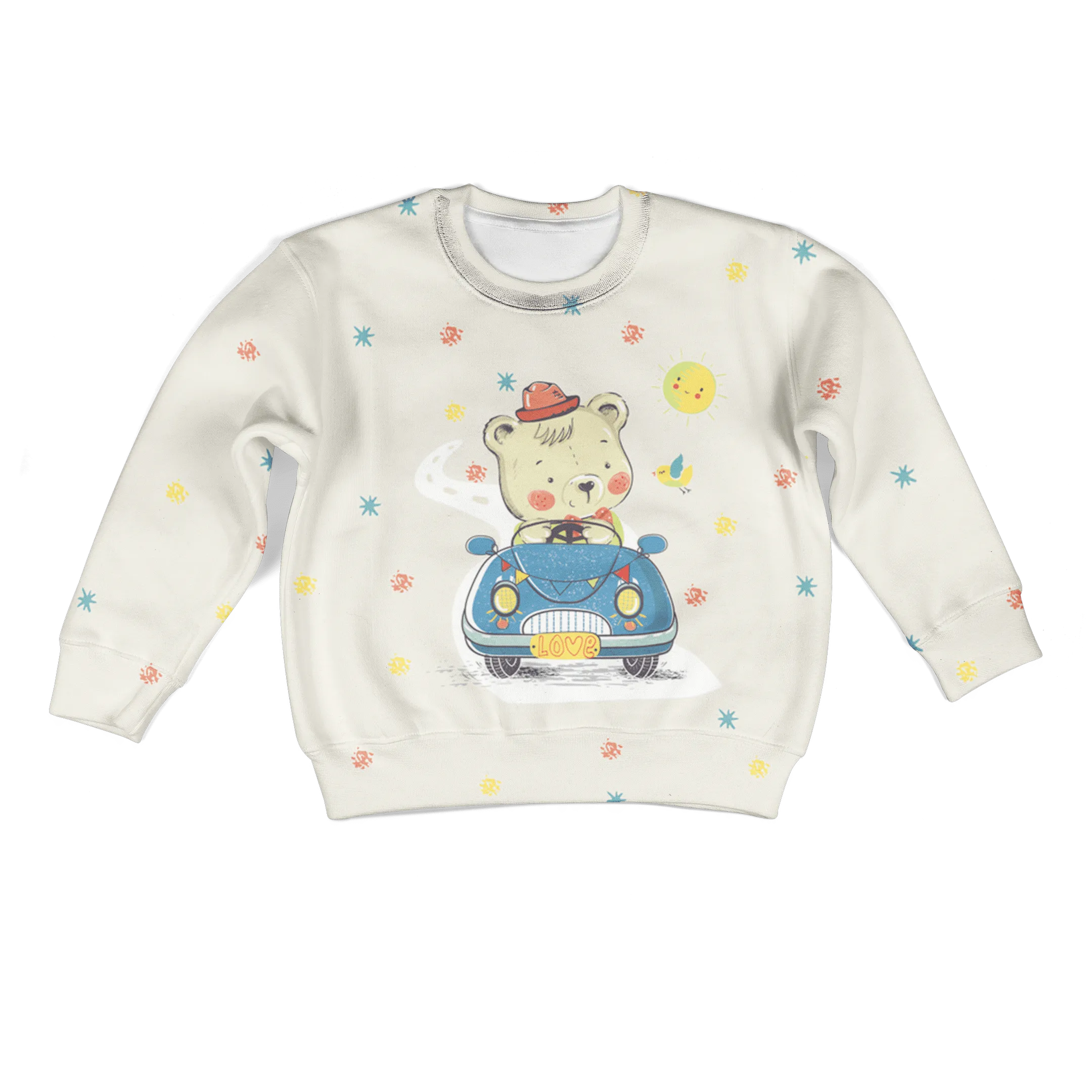 Bear drives car Kid Custom Cosplay Hoodies Apparel