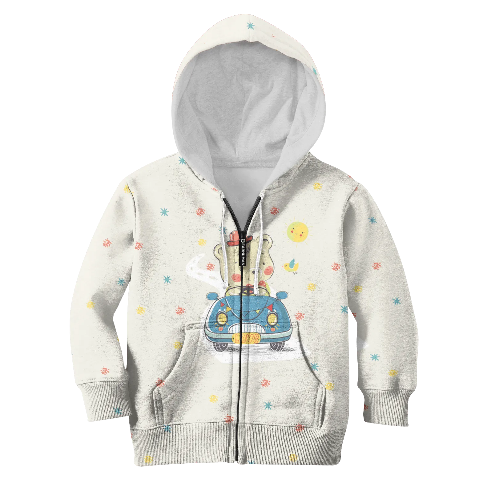 Bear drives car Kid Custom Cosplay Hoodies Apparel