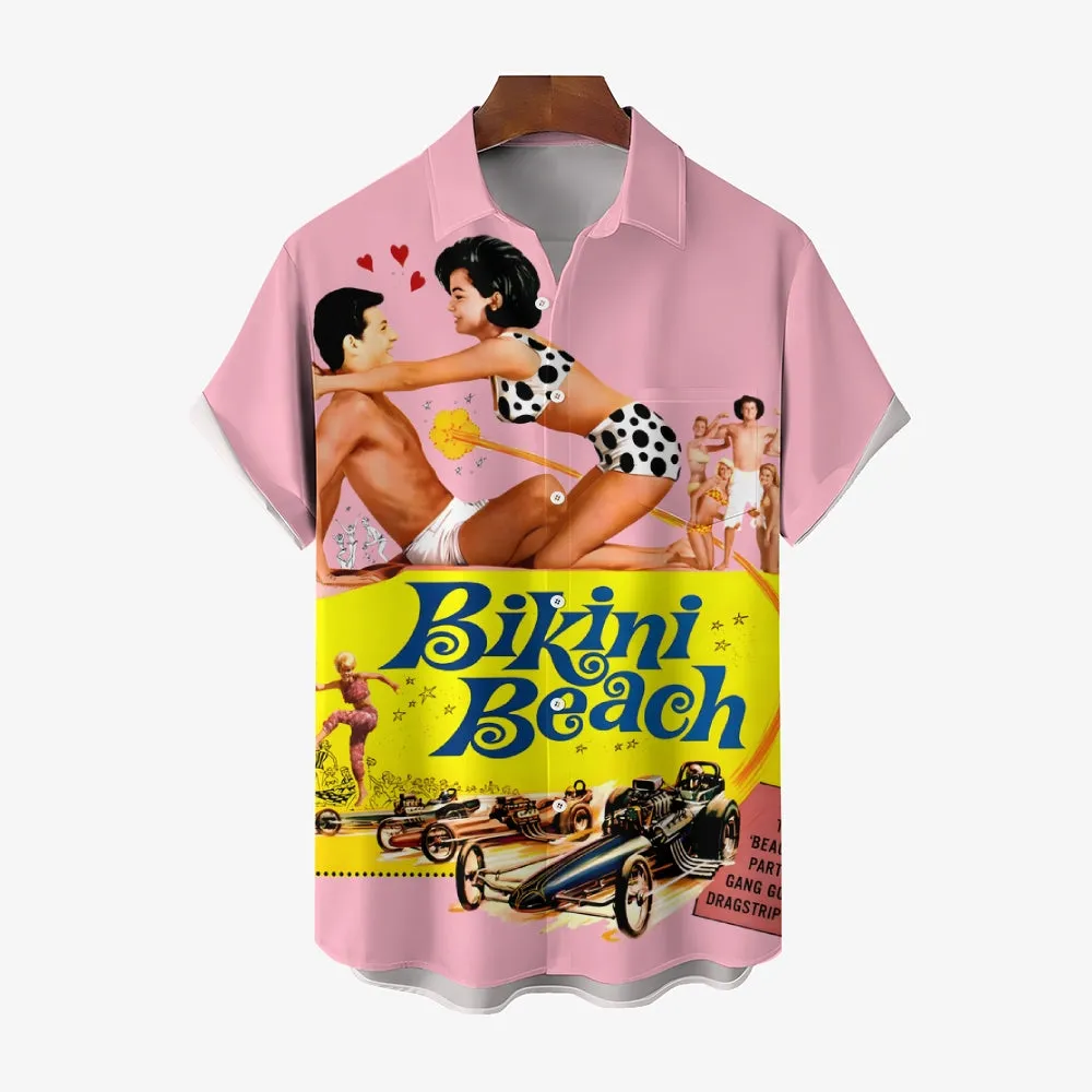 Bikini Retro Poster Print Short Sleeve Shirt 2410003430