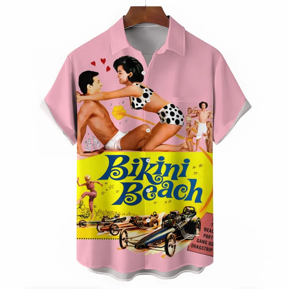 Bikini Retro Poster Print Short Sleeve Shirt 2410003430
