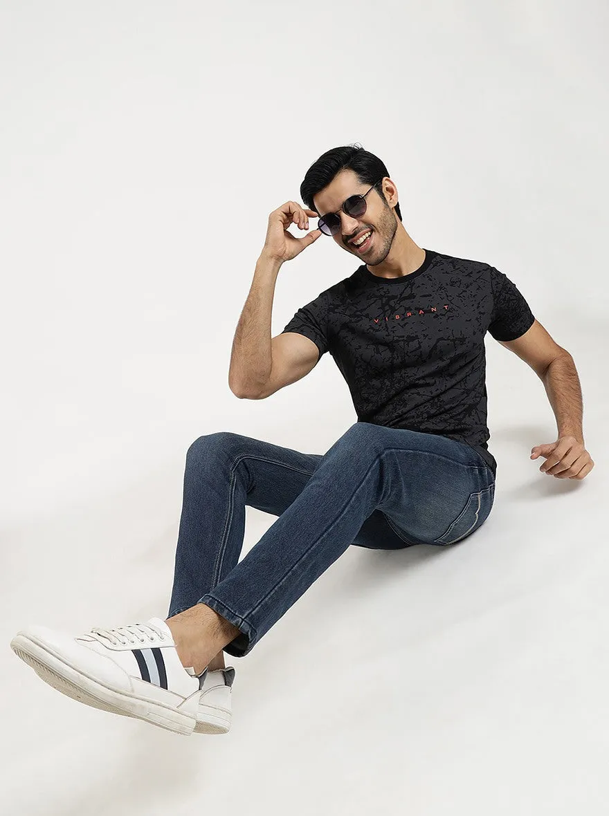 Black Printed Slim Fit T-Shirt | Greenfibre