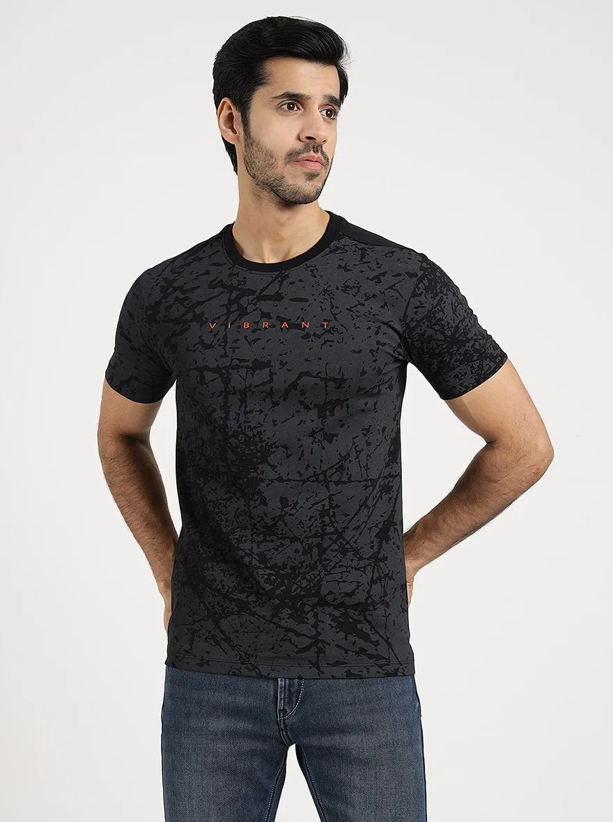 Black Printed Slim Fit T-Shirt | Greenfibre