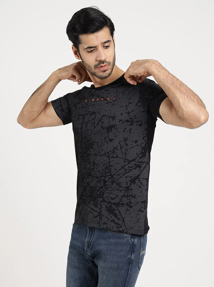 Black Printed Slim Fit T-Shirt | Greenfibre