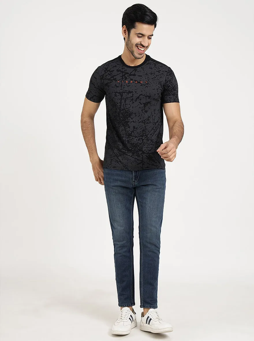 Black Printed Slim Fit T-Shirt | Greenfibre