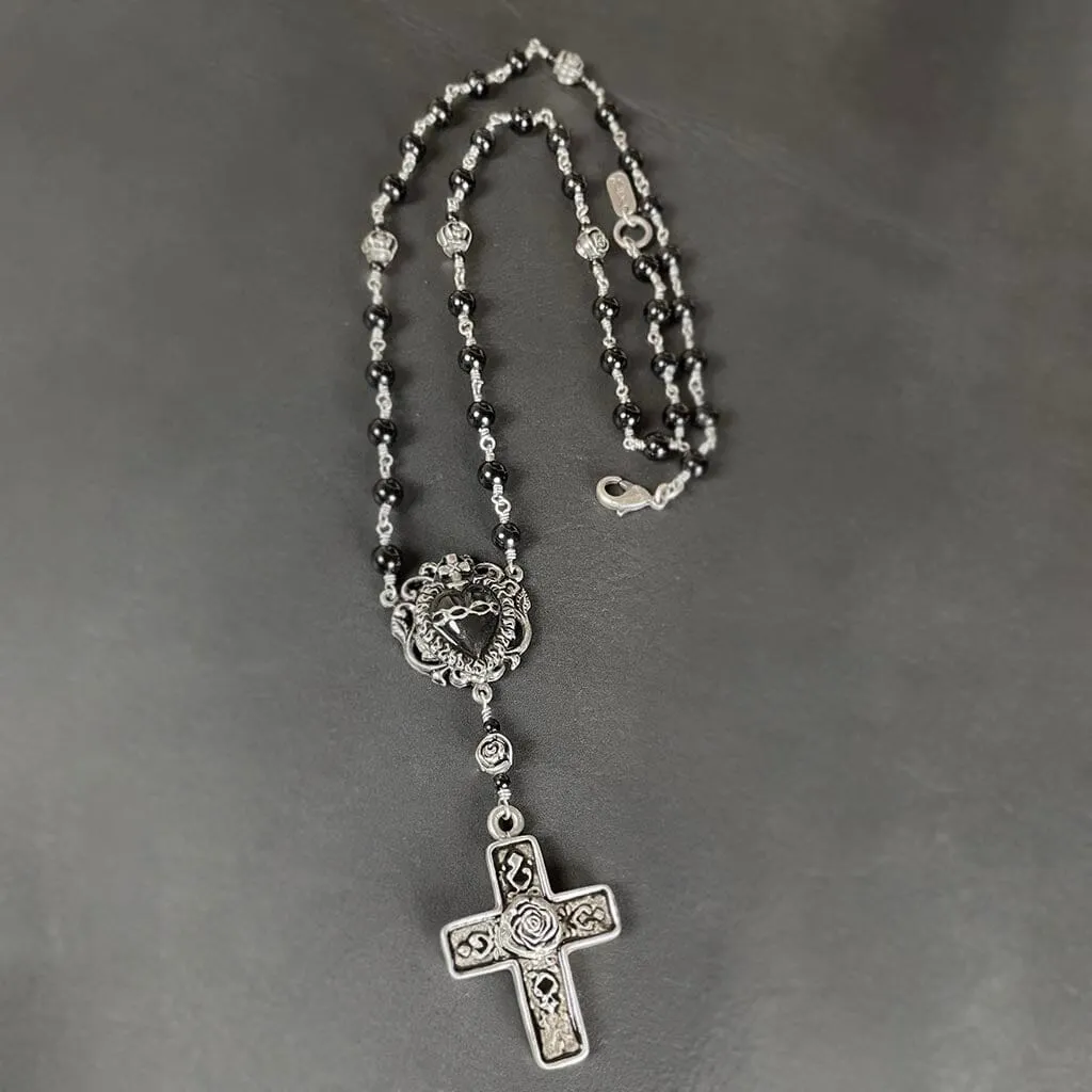 Black Sacred Heart Rosary Necklace