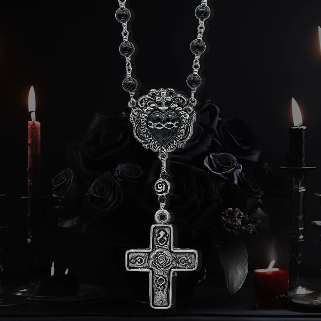 Black Sacred Heart Rosary Necklace
