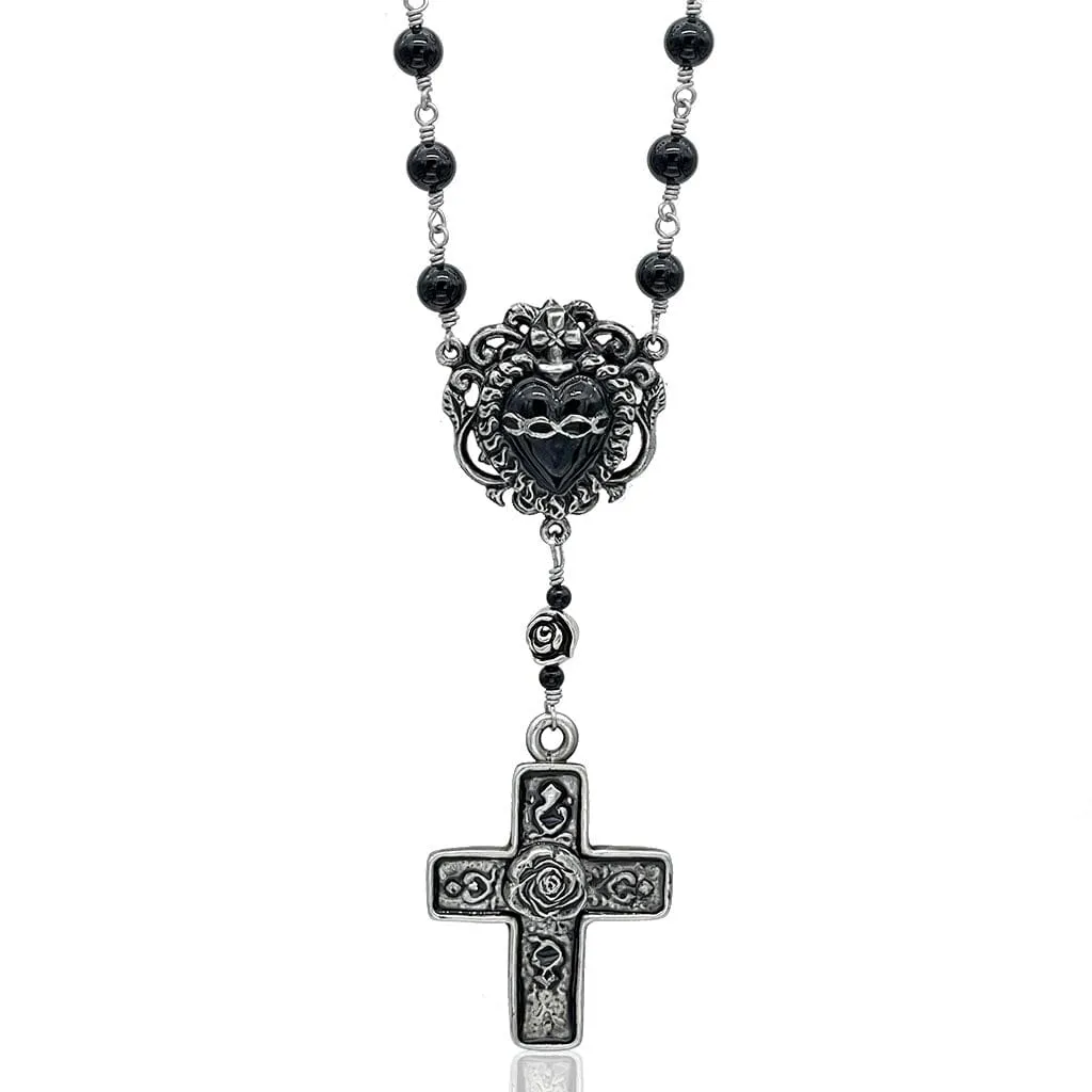 Black Sacred Heart Rosary Necklace