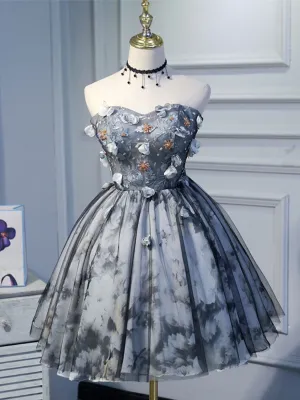Black Short Prom Dress, Puffy Lace Black Homecoming Dresses