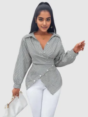Black Striped Wrap Shirt