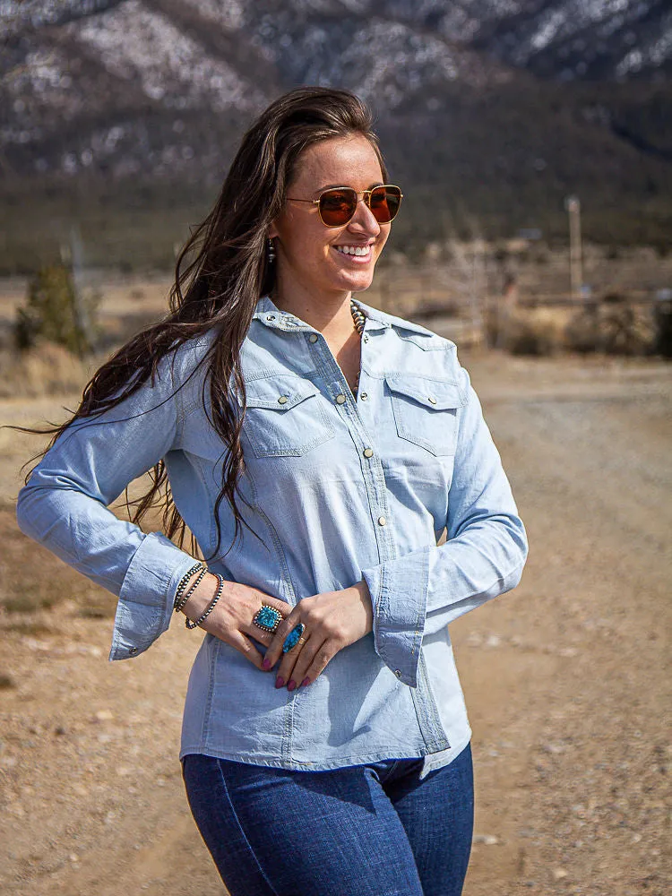 Blue Chambray Shirts with Leather Yoke