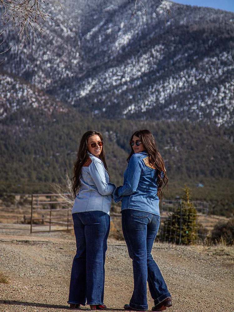 Blue Chambray Shirts with Leather Yoke