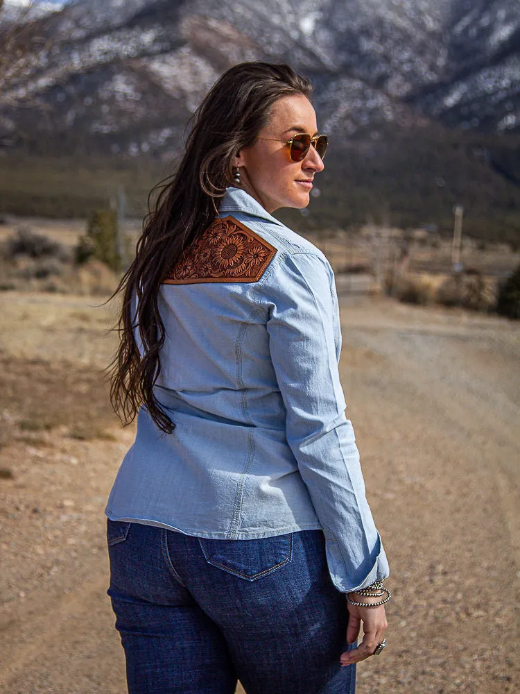 Blue Chambray Shirts with Leather Yoke