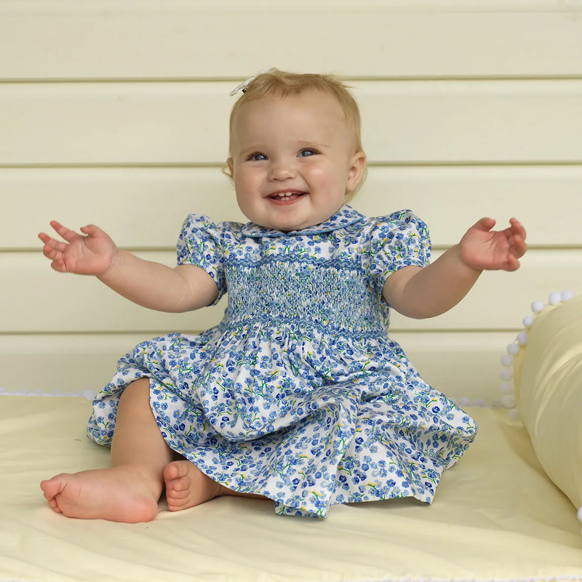 Blue Forget-Me-Not Smocked Dress & Bloomers