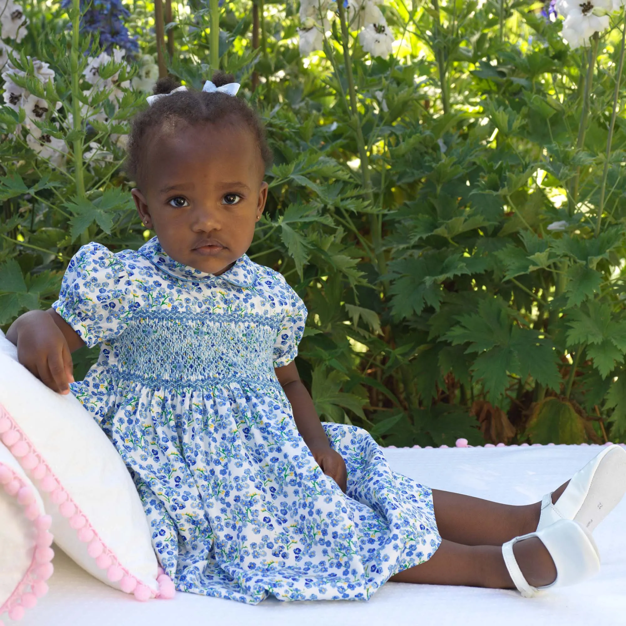 Blue Forget-Me-Not Smocked Dress & Bloomers