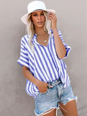Blue Oversized Striped Shirt