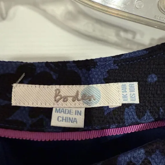 Boden Fleur Blue &amp; Black Textured Floral Dress - Size 10
