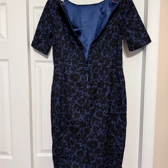 Boden Fleur Blue &amp; Black Textured Floral Dress - Size 10