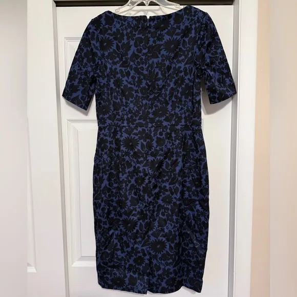Boden Fleur Blue &amp; Black Textured Floral Dress - Size 10