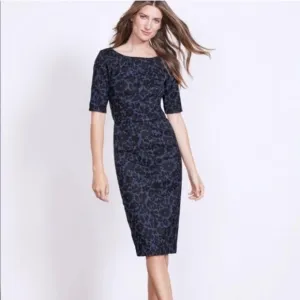 Boden Fleur Blue &amp; Black Textured Floral Dress - Size 10