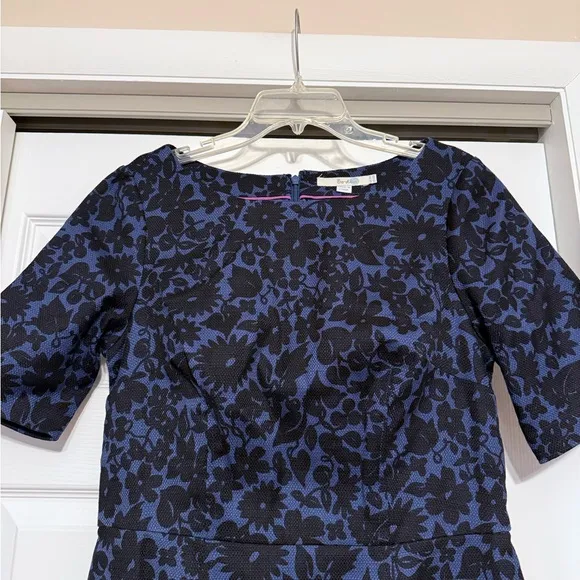 Boden Fleur Blue &amp; Black Textured Floral Dress - Size 10
