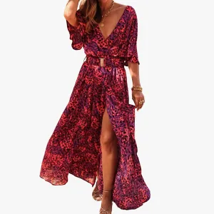 Bohemian Chic Maxi Dress with High Slit
