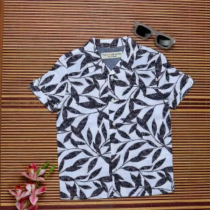 Boys Leaf Printed Shirt White Black