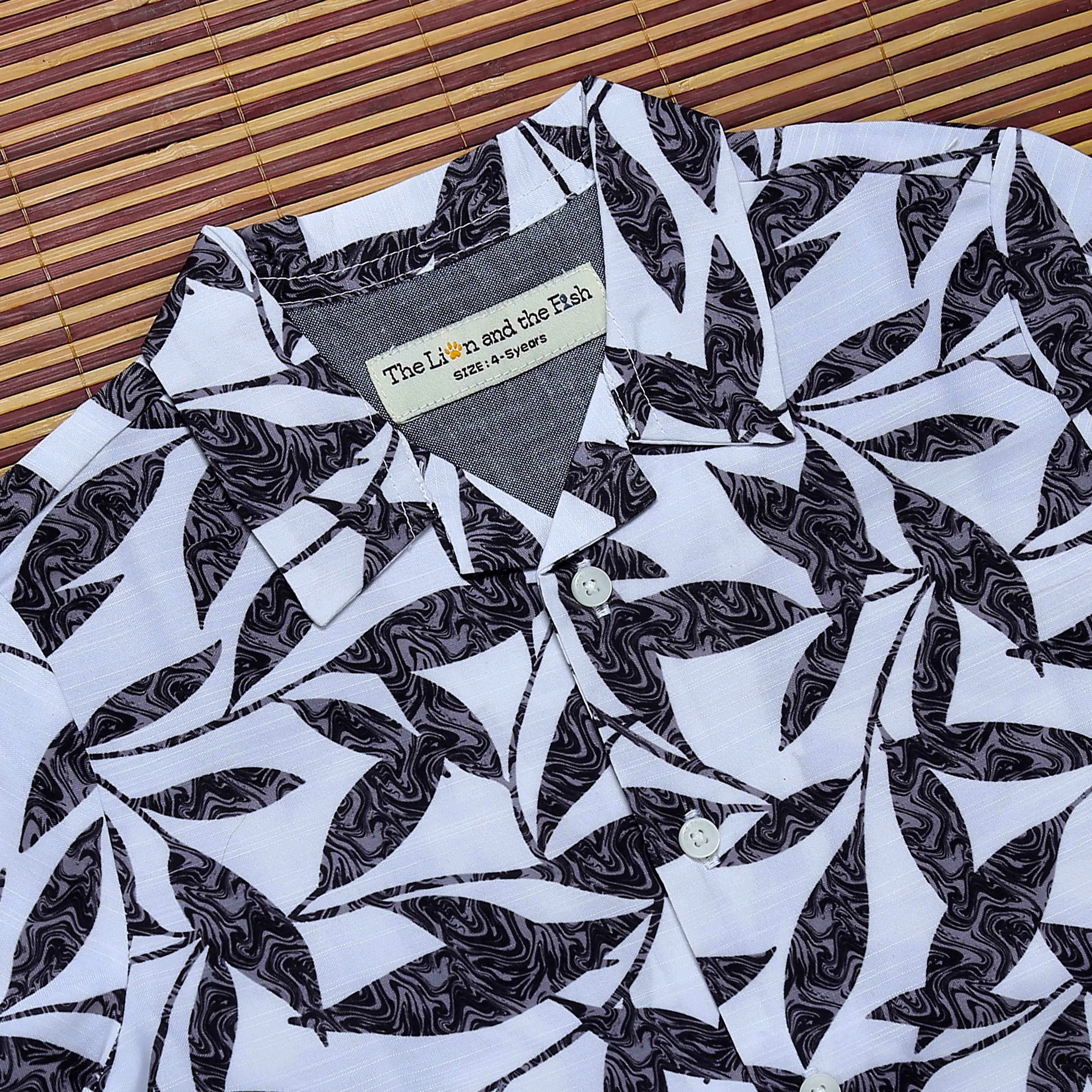 Boys Leaf Printed Shirt White Black