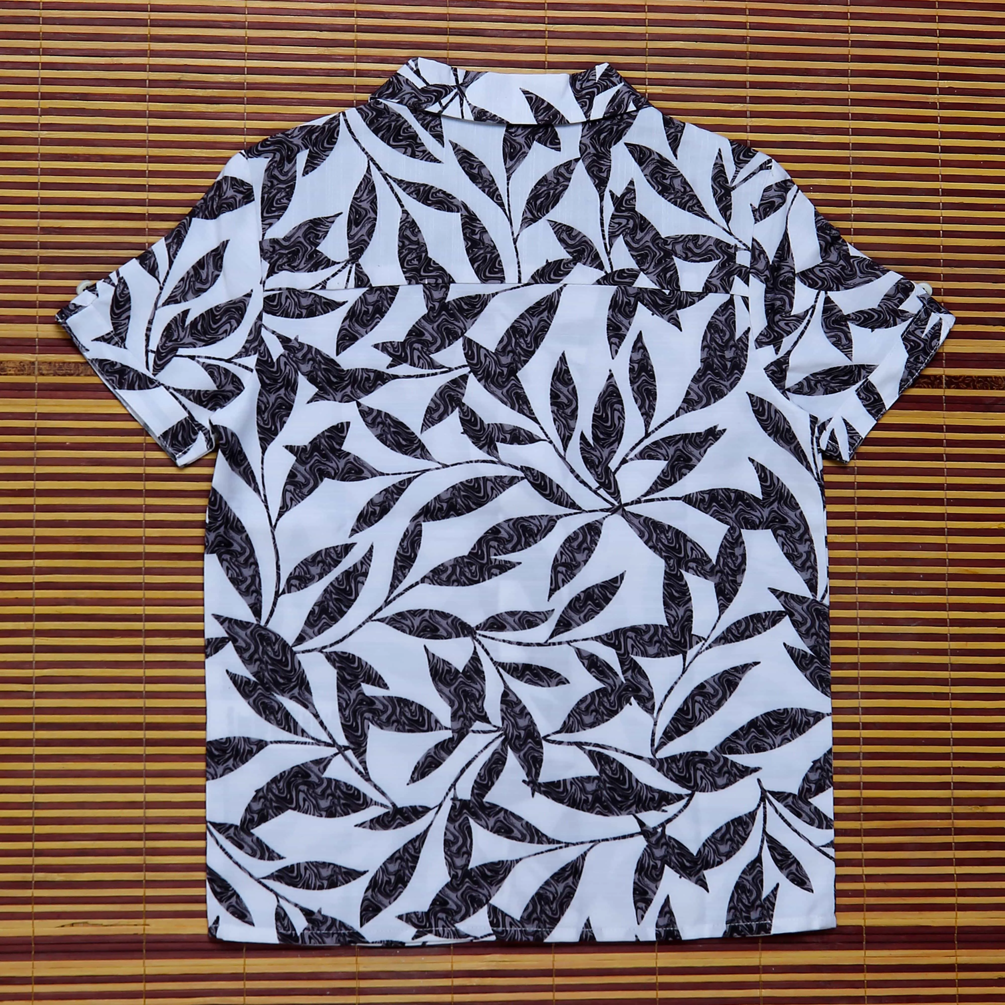 Boys Leaf Printed Shirt White Black