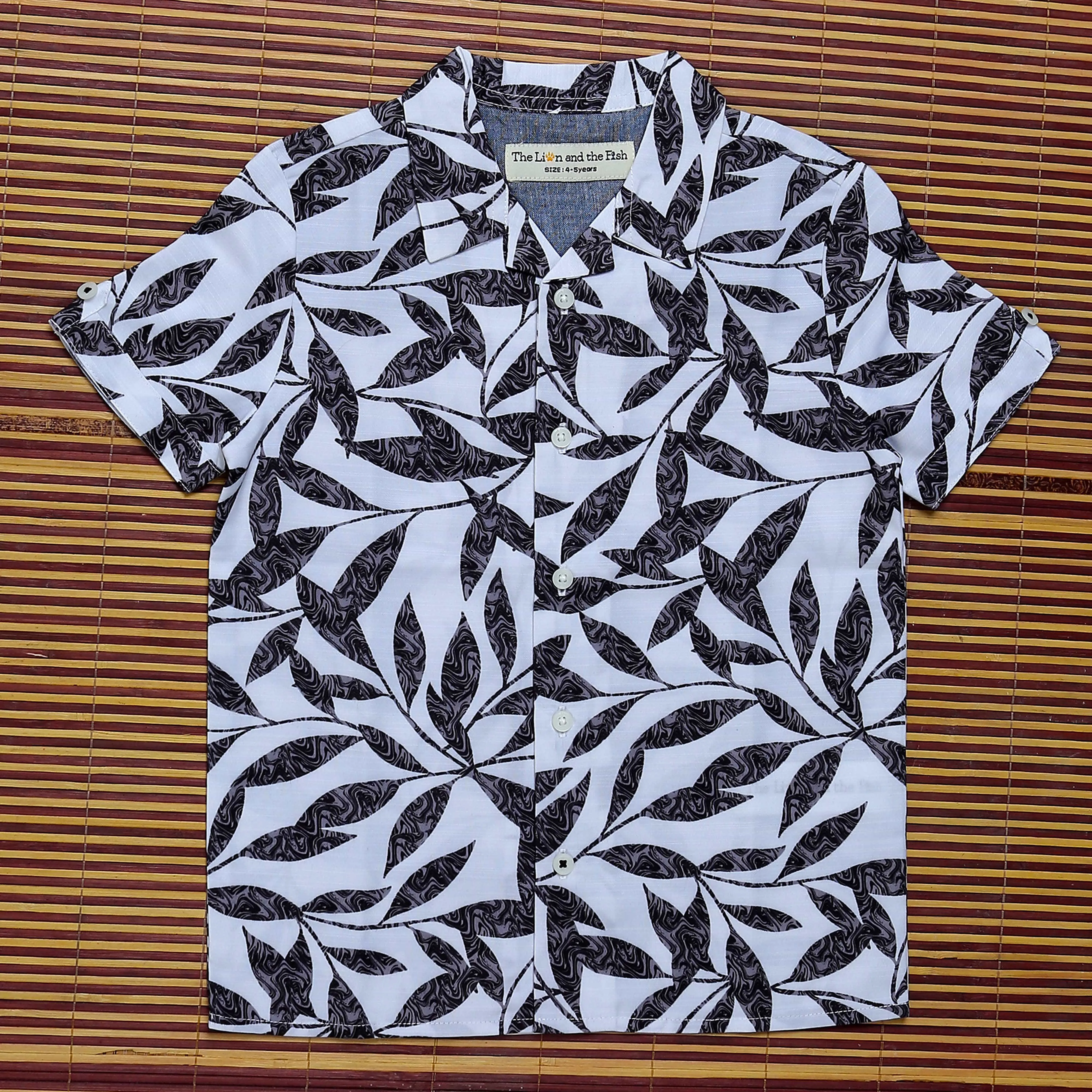 Boys Leaf Printed Shirt White Black