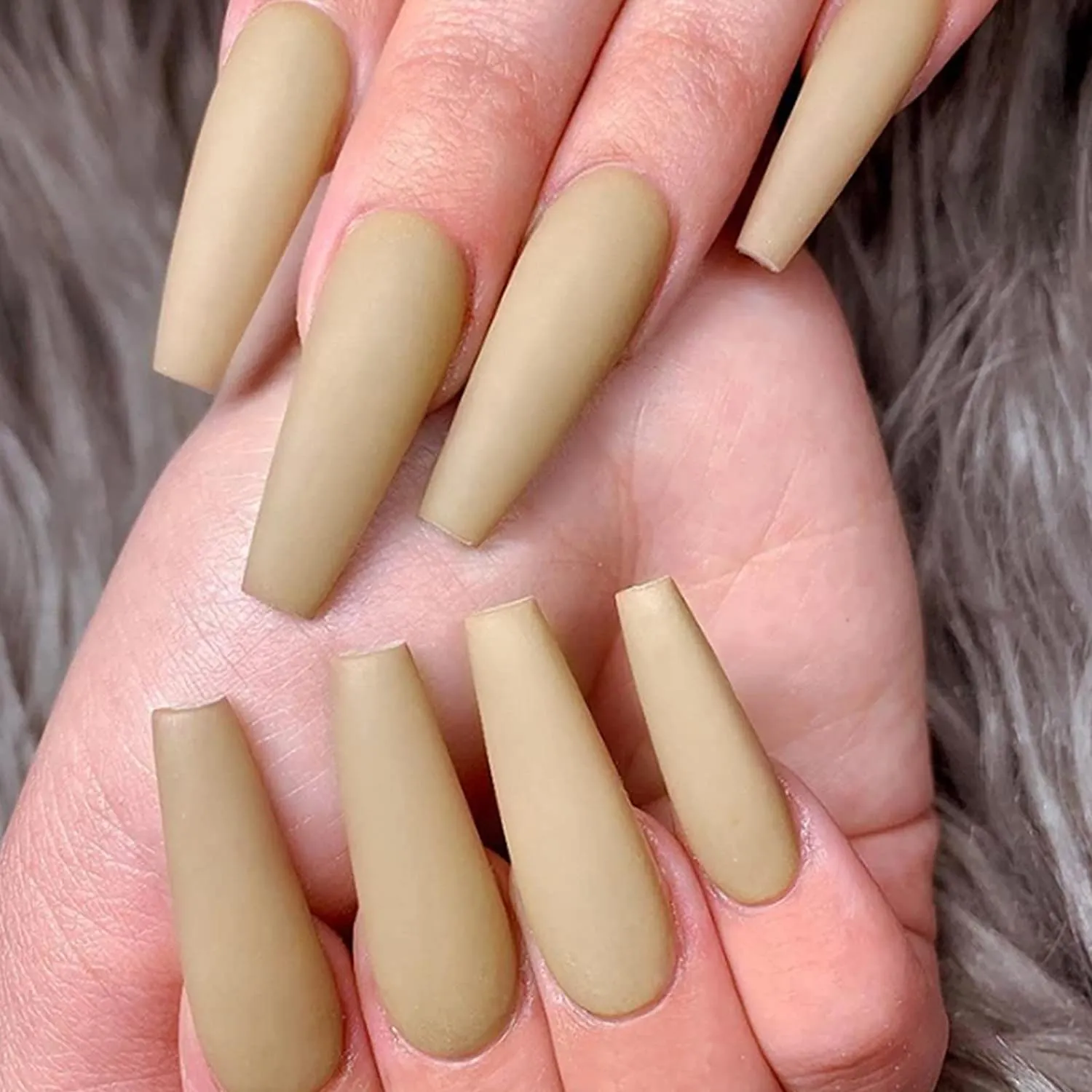 Brown Press On Nails Matte Coffin Nail Kit
