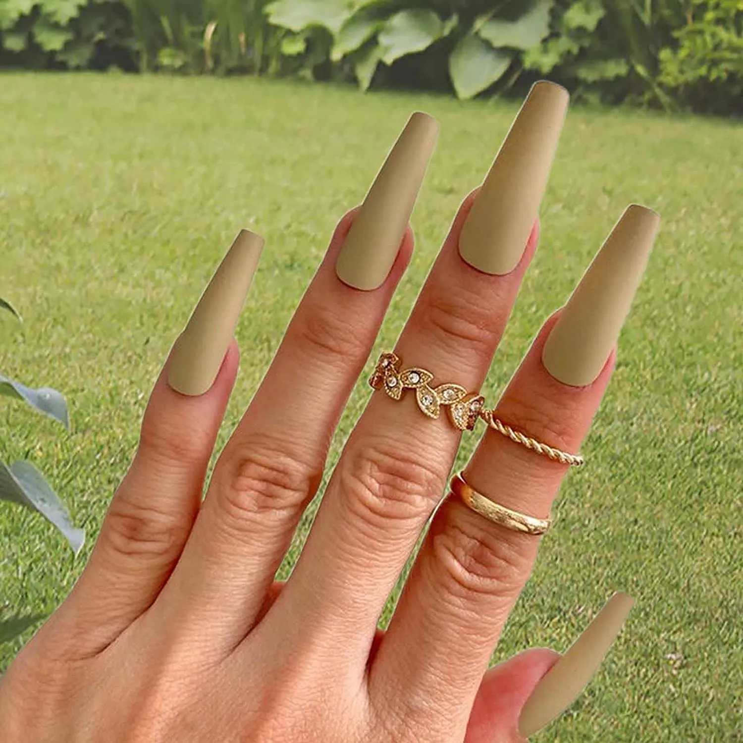 Brown Press On Nails Matte Coffin Nail Kit